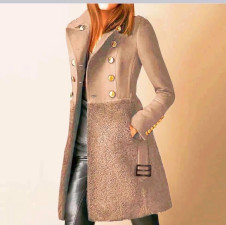 Γυναικείο εντυπωσιακό παλτό με ζώνη 5416 μπεζ