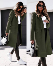 Γυναικείο μοντέρνο παλτό με τσέπες 5361 σκούρο πράσινο
