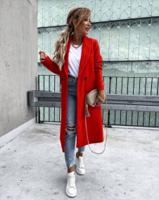 Γυναικείο μοντέρνο εφαρμοστό παλτό 5972 κόκκινο