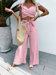 Γυναικείο σετ τοπ και παντελόνι A1119 ροζ