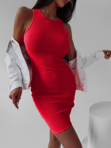 Γυναικείο απλό  φόρεμα ριμπ  YY3785 κόκκινο