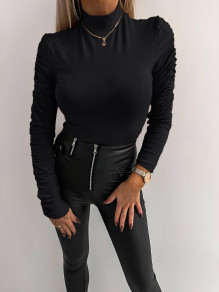 Γυναικεία μπλούζα με σούρες στα μανίκια H4067 μαύρο