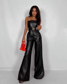 Γυναικεία δερμάτινη ολόσωμη φόρμα H4087 μαύρη
