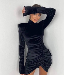 Γυναικείο βελούδινο φόρεμα H4145 μαύρο