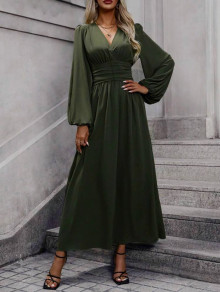 Γυναικείο μακρύ φόρεμα K6127 σκούρο πράσινο