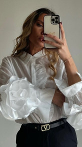 Γυναικείο πουκάμισο με τούλι TR210 άσπρο