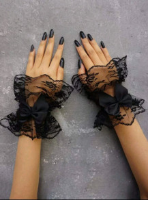 Γυναικεία δαντελένια γάντια με φιόγκο SH7600 μαύρα