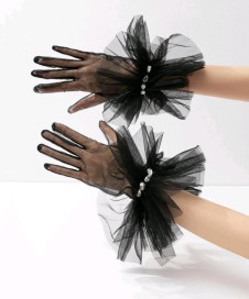Γυναικεία τούλινα γάντια με κρύσταλλα SH5598 μαύρα