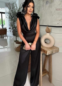 Γυναικεία κομψή ολόσωμη φόρμα S9576 μαύρη