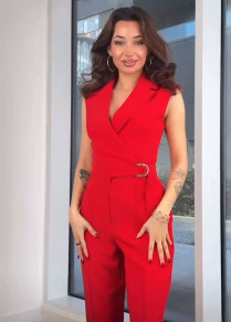 Γυναικεία κομψή ολόσωμη φόρμα 8778 κόκκινη