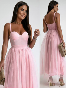 Γυναικείο μονόχρωμο φόρεμα 221981 ροζ